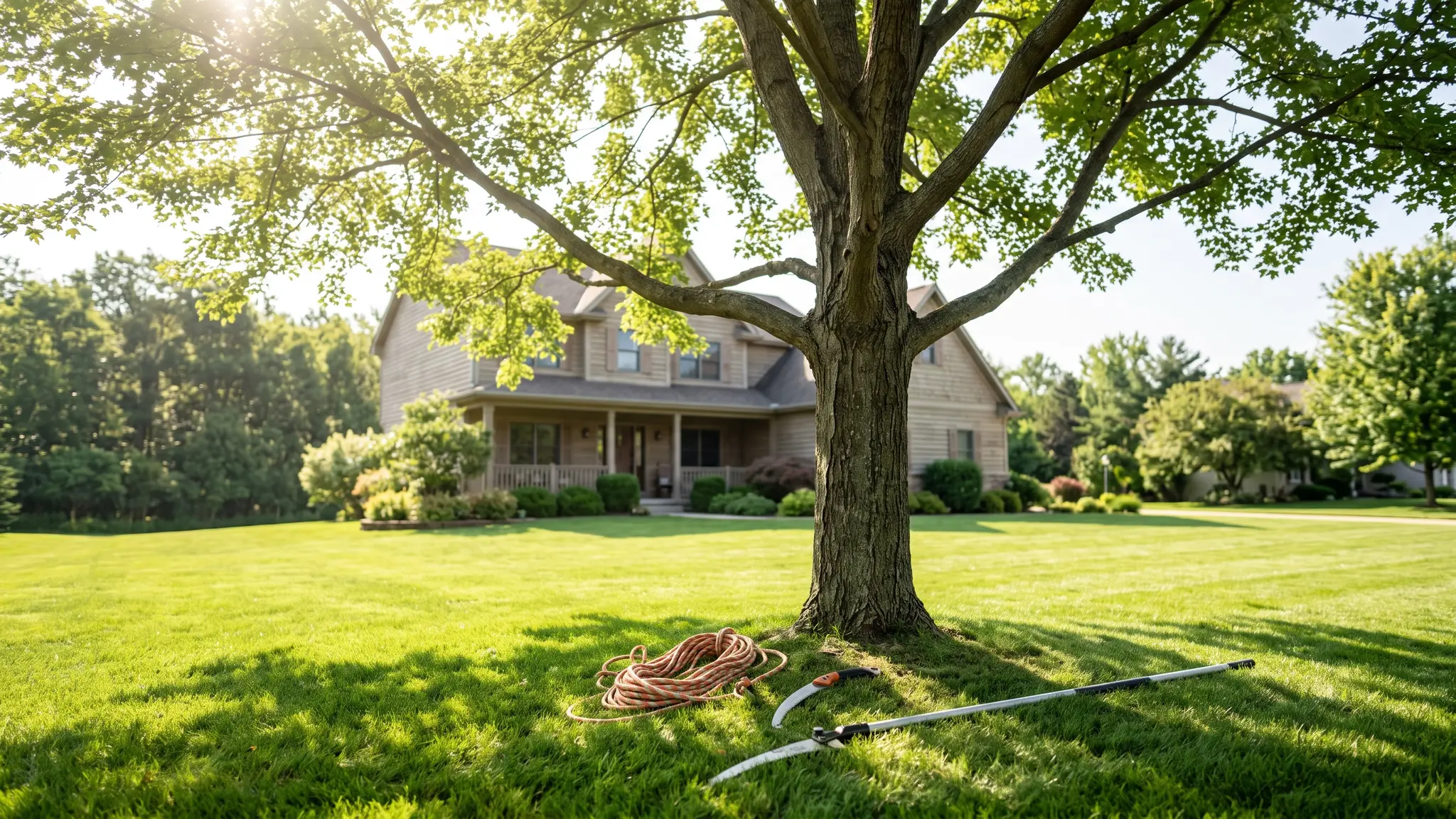 Trimming and pruning | Music City Tree Service A tall shade tree with a freshly pruned, balanced canopy over a tidy lawn and a home on a sunny morning